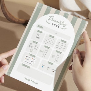 Jeu de prédiction de baby shower vintage, Carte de prédictions de bébé vert sauge à télécharger - PDF Imprimable, pronostic bébé à imprimer