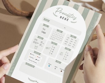 Jeu de prédiction de baby shower vintage, Carte de prédictions de bébé vert sauge à télécharger - PDF Imprimable, pronostic bébé à imprimer