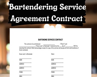 Bartender Contract Template Etsy UK