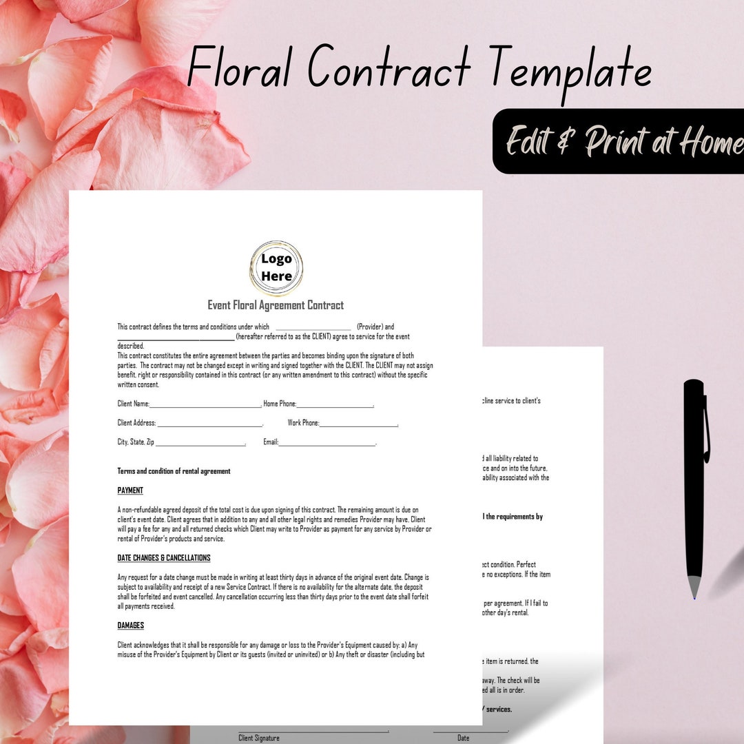 Floral Agreement Contract Template Floral Décor Contract Etsy
