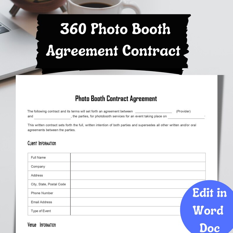 360 Photo Booth Contract Agreement Template 360 Video Booth Etsy 