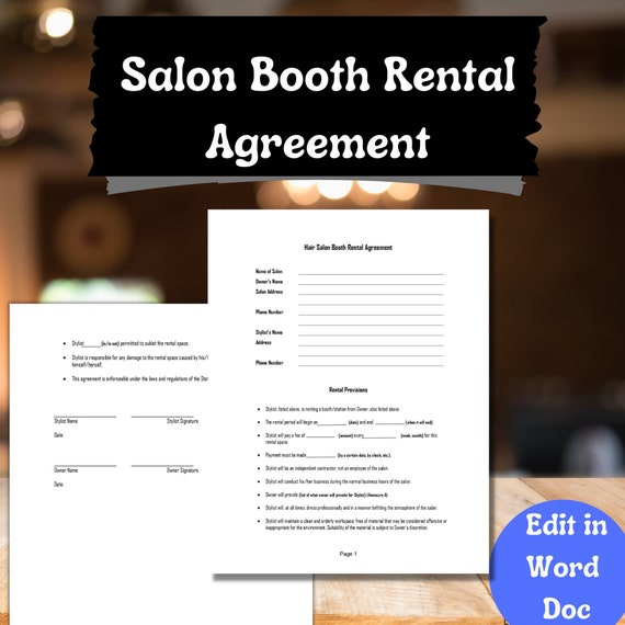Salon Booth Rental Agreement & Beauty Parlour Etsy