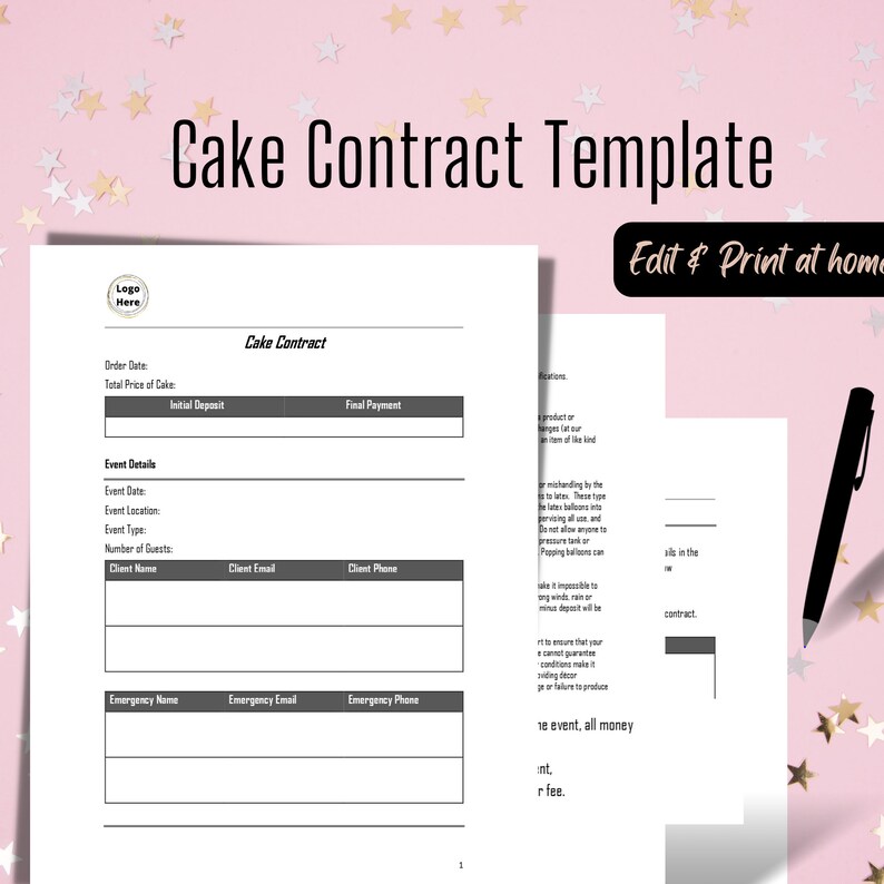 Cake Contract Template Cake Order Forms Birthday Cake Etsy Cake Contract Template Cake Order Forms Birthday Cake Etsy