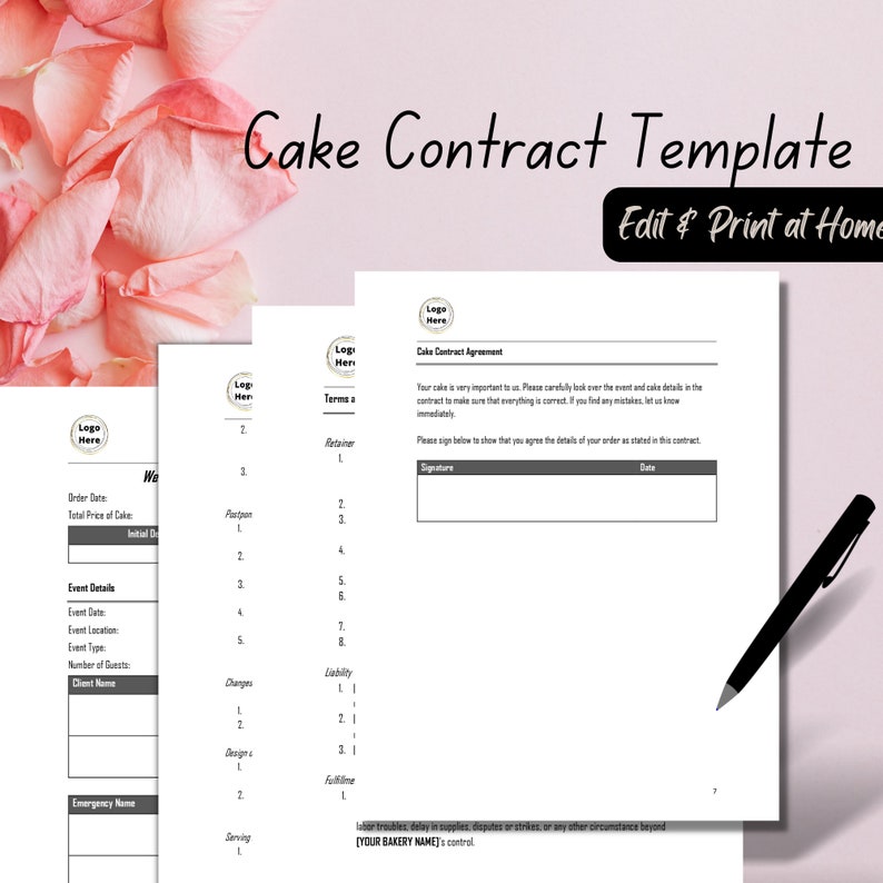 Cake Contract Template Cake Order Forms Birthday Cake Etsy Cake Contract Template Cake Order Forms Birthday Cake Etsy