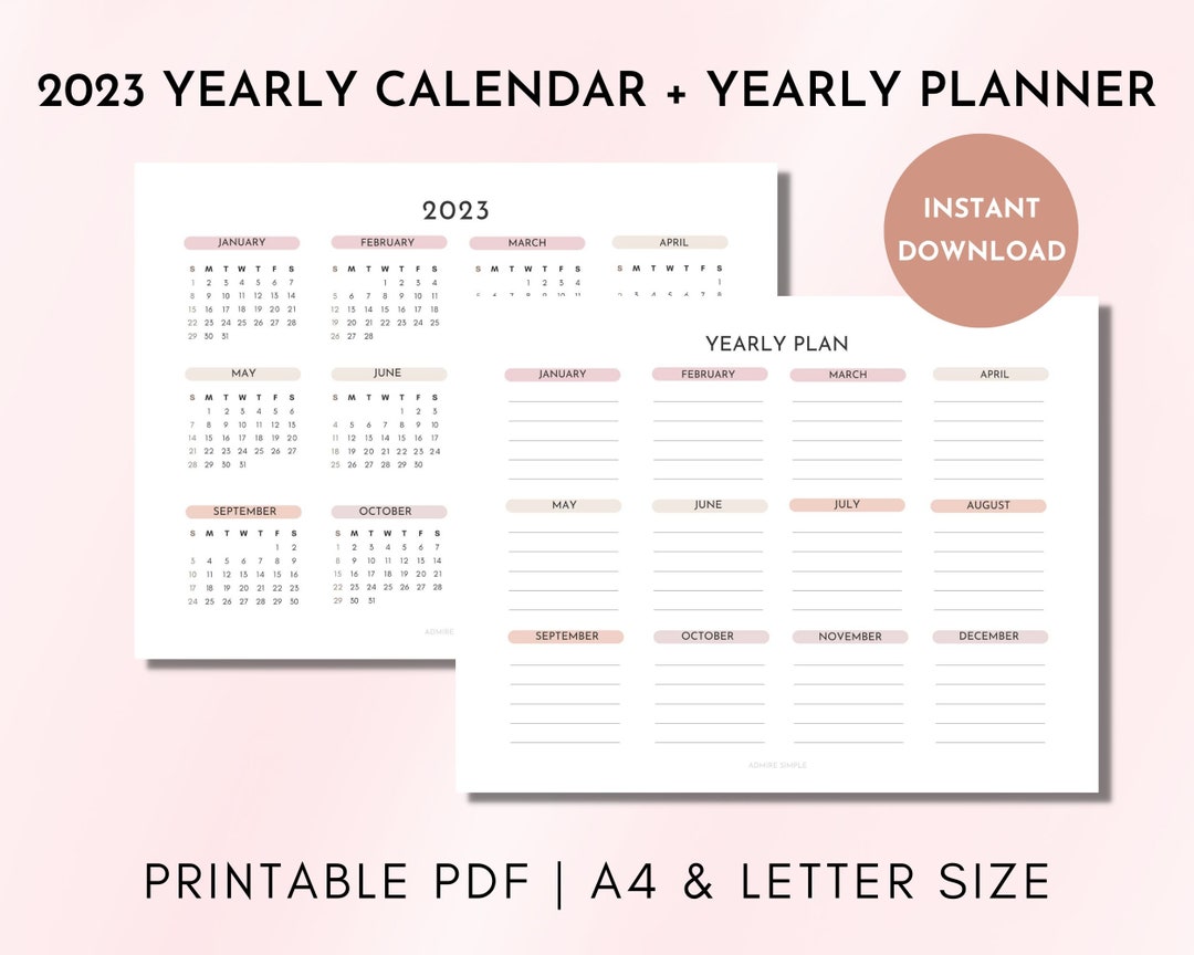 2023 Yearly Calendar Printable Year at a Glance Calendar - Etsy UK