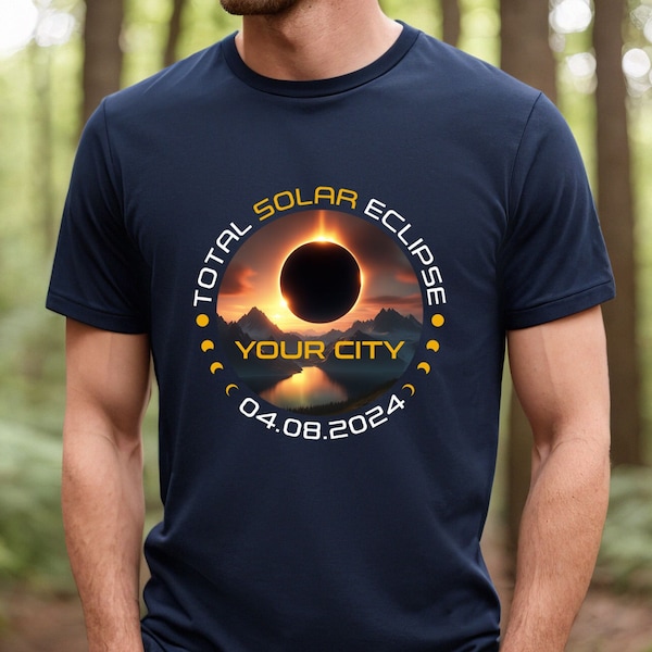 Benutzerdefinierte Total Sonnenfinsternis Shirt, Stadtstaat Eclipse 4.8.2024 Shirt, Freunde Gruppe Eclipse Event Souvenir Shirt, Astrologie Liebhaber Geschenk