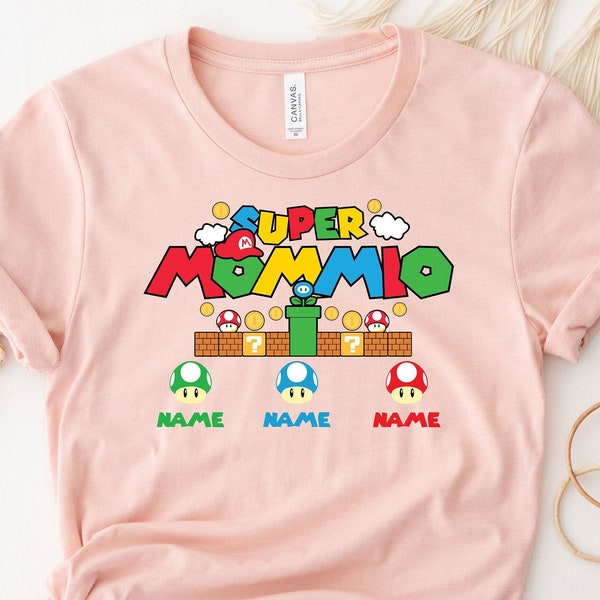 Personalized Super Mommio Shirt, Mothers Day Gift Tshirt, Gamer Mom Shirt, Custom Kids Name Mom Shirt, Best Gift for Moms, Super Mom Shirt