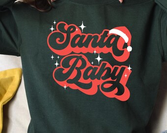Santa Baby Christmas Sweatshirt, Pink Retro Holiday Crewneck, Cute Women’s Xmas Sweater, Funny Santa Shirt, Gift for Her