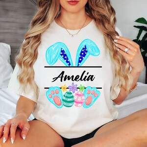 Personalized Easter Bunny Shirt, Custom Name Easter Tee, Cute Bunny Ears Shirt, Spring Easter T Shirt, Gift For Kids Women zdjęcie 4