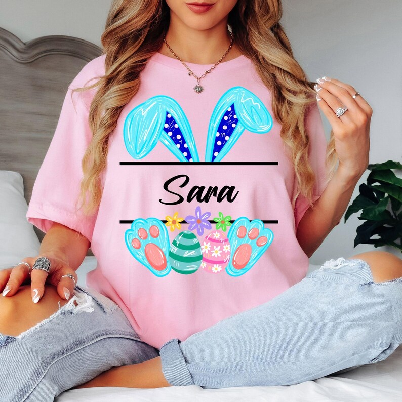 Personalized Easter Bunny Shirt, Custom Name Easter Tee, Cute Bunny Ears Shirt, Spring Easter T Shirt, Gift For Kids Women zdjęcie 6
