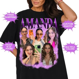 Comfort Colors Custom Bootleg Style Shirt Personalized Photo Collage T Shirt With Name Text Vintage Rap Aesthetic Gift For Men Women Friends