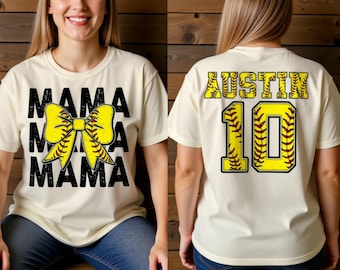 Custom Softball Mama Shirt, Personalized Name And Number Team Shirt, Game Day Mom Shirt, Softball Player Number Tee, Mama Support Shirt