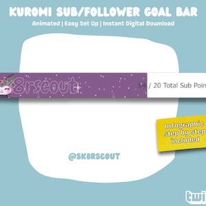 Animated Sub Goal Bar - Kawaii Character - Purple Goal Bar Widget - Subscription Goal Tracker - Affordable Twitch | Instructions Included