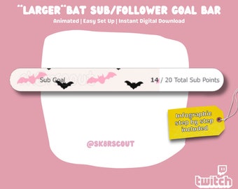 LARGER**Animated Bat Sub Goal Bar - Kawaii Character - Pink Goal Bar Widget - Subscription Goal Tracker - Affordable Twitch | Spooky Sub Bar