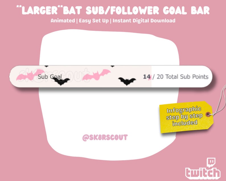 Larger**animated Bat Sub Goal Bar - Kawaii Character - Pink Goal Bar ...