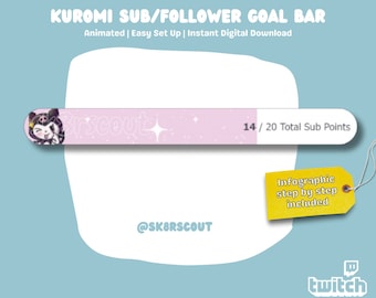 Animated Sub Goal Bar - Kawaii Character - Pink Goal Bar Widget - Subscription Goal Tracker - Affordable Twitch | Instructions Included