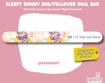 Sleepy Bunny Animated Sub Goal Bar - Kawaii Character - Twitch Widget - Affordable Twitch | Instructions Included