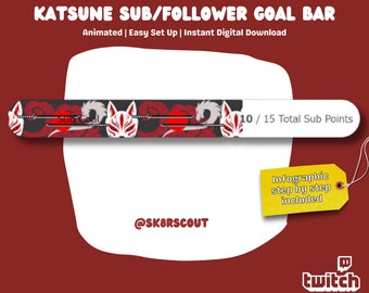 Animated Sub Goal Bar - Katsune - Red Twitch Widget - Affordable Twitch | Instructions Included