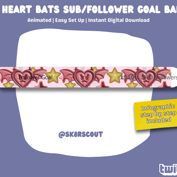 Heart Bats Animated Sub Goal Bar - Kawaii Character - Sub OR Follower bar - Pink Twitch Widget - Affordable Twitch | Instructions Included