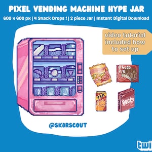 Pixel Vending Machine Twitch Hype Jar - Kawaii Jar - 2 Layers - Tip Jar for Stream - Snack Hype Cup - Set Up Tutorial Included