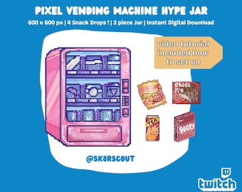 Pixel Vending Machine Twitch Hype Jar - Kawaii Jar - 2 Couches - Tip Jar pour Stream - Snack Hype Cup - Tutoriel d'installation inclus