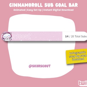 Animated Sub Goal Bar - Kawaii Character - Pink Goal Bar Widget - Subscription Goal Tracker - Affordable Twitch Asset| Instructions Included