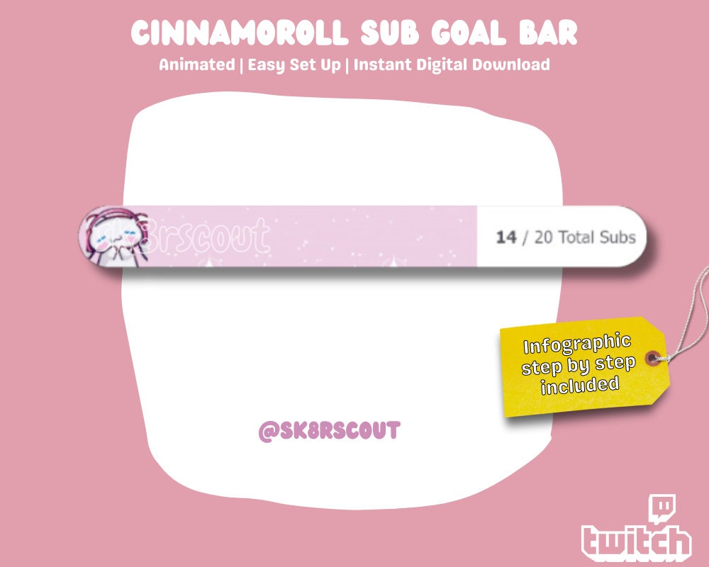 Animated Sub Goal Bar - Kawaii Character - Pink Goal Bar Widget - Subscription Goal Tracker - Affordable Twitch Asset| Instructions Included