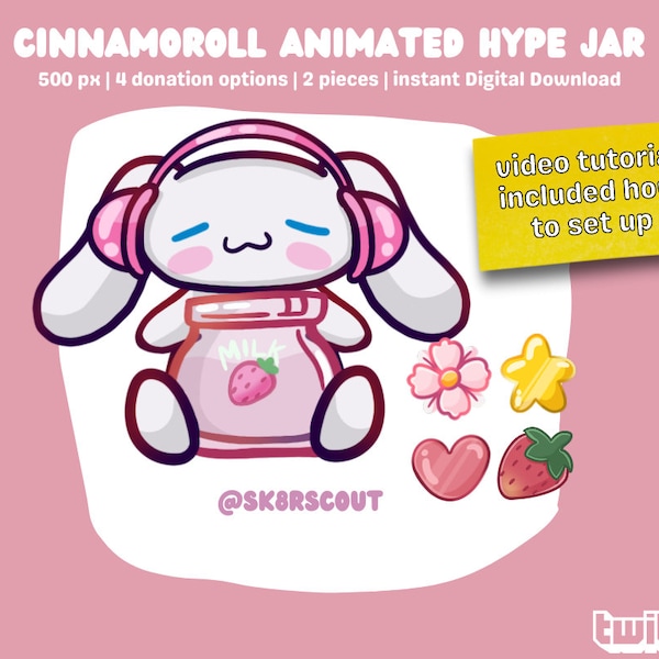 Animated Twitch Hype Jar - Personaje Kawaii - 2 capas - Tip Jar para Stream - Animated Hype Cup - Tutorial de configuración incluido