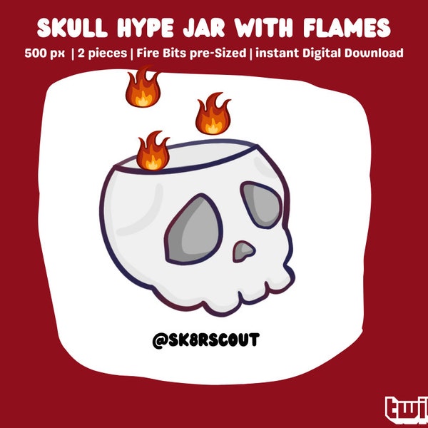 Skull Twitch Hype Jar - Skull Tip Jar with Fire - 2 capas - Tip Jar for Stream - Skull Hype Cup - Tutorial de configuración incluido