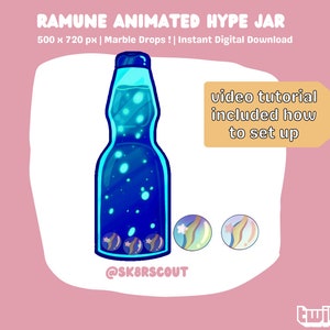 Jarra de propaganda de Twitch con Ramune Deep Blue animada - Personaje kawaii - Jarra de propinas para transmisión - Copa de propaganda animada - Tutorial de configuración incluido