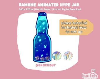 Animated Ramune Deep Blue Twitch Hype Jar - Kawaii Character - Tip Jar for Stream - Animated Hype Cup - Set Up Tutorial Included