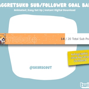 Animated Sub Goal Bar - Kawaii Character - Orange Goal Bar Widget - Subscription Goal Tracker - Affordable Twitch | Instructions Included