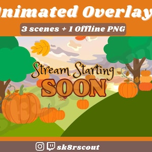Animated Twitch Overlay - Halloween Fall Pumpkin Overlay - Twitch Scene: Stream Starting, Be Right Back, Stream Ending, Offline