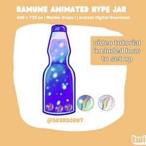 Animated Ramune Bright Blue Twitch Hype Jar - Kawaii Character - Tip Jar for Stream - Animated Hype Cup - Set Up Tutorial Included