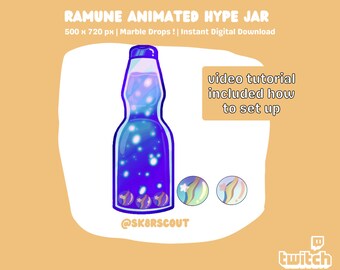 Animated Ramune Bright Blue Twitch Hype Jar - Kawaii Character - Tip Jar for Stream - Animated Hype Cup - Set Up Tutorial Included