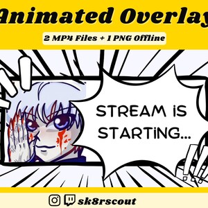 Overlay Twitch animato - Personaggio anime - Inizio streaming / Scena finale streaming / streaming offline