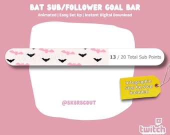 Animated Bat Sub Goal Bar - Kawaii Character - Pink Goal Bar Widget - Subscription Goal Tracker - Affordable Twitch | Spooky Sub Bar