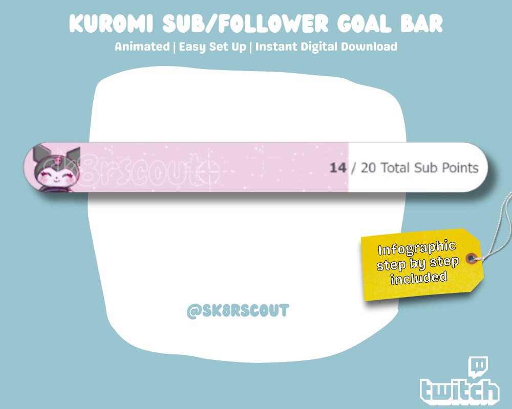 Animated Sub Goal Bar - Kawaii Character - Pink Goal Bar Widget - Subscription Goal Tracker - Affordable Twitch | Instructions Included