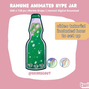 Animated Ramune Green Twitch Hype Jar - Kawaii Character - Tip Jar for Stream - Animated Hype Cup - Set Up Tutorial Included