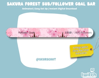 Sakura Forest Animated Sub Goal Bar - Cherry Blossoms - Sub OR Follower bar - Pink Twitch Widget - Affordable Twitch | Instructions Included