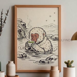 Snow Monkey Matcha Tea Poster | Japanese Art Print