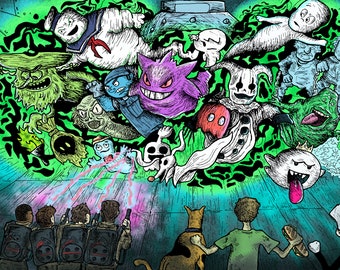 Ghost character mashup print