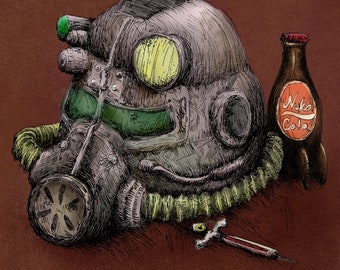 Fallout 4 T45 Helmet  inspired art print