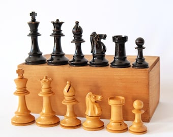 アンティーク スタントン チェスセット 1930年代～40年代 ヨーロッパ製 手彫り ツゲ材の駒