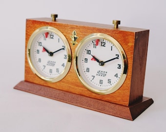 Reloj de ajedrez de madera de los años 80 — Cronómetro mecánico de cuerda, Rolland alemán, procedencia de club, regalo de coleccionista