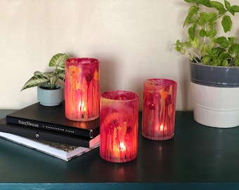 Hand-Painted Glass Candle Holder, Floral Tea Light Holder, Lyon Home Decor Original