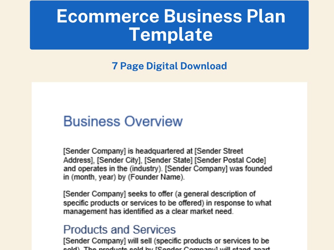 Ecommerce Business Plan Template Digital Download - Etsy