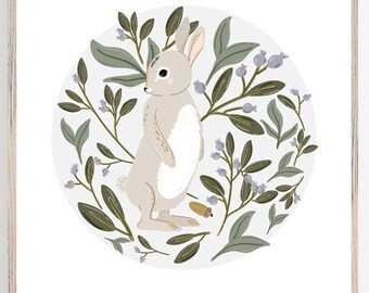 Bunny Wall Art Whimsical FOREST ANIMAL wall art|Educational Forest poster|Forest animal wall art|Kids forest wall decor |Rabbit|Hare|