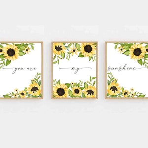 SUNFLOWER- You Are My Sunshine Set of 3 Art Prints-Sunflower wall art-Sunflower room decor-Sunflower watercolor-Sunflower Baby room decor