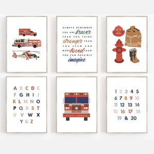 Firefighter Nursery Prints: Truck, ABC, 123 (Digital Download)